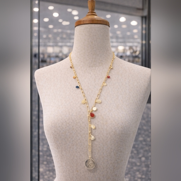 Desigh Collection Jewelry - Gold chain coin charm necklace